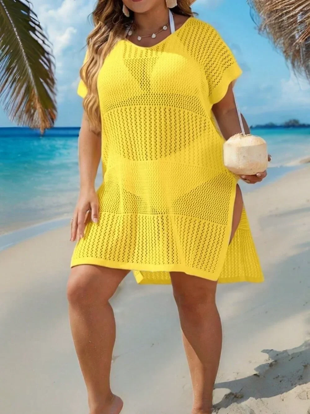 Yellow Casual Women's Cover Up